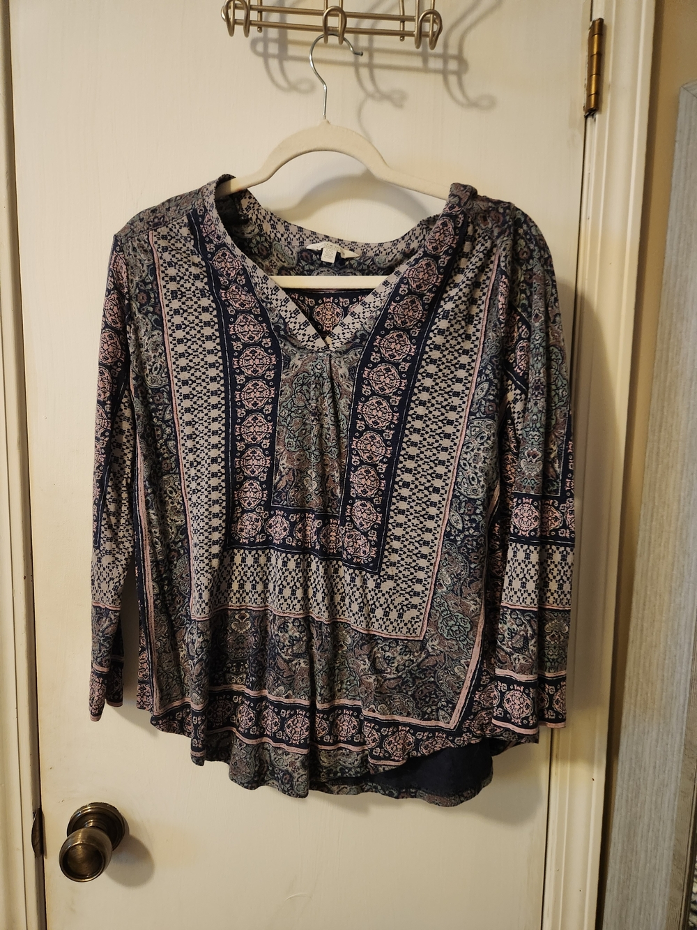 Cynthia Rowley Navy & Pink Printed Peasant Tunic